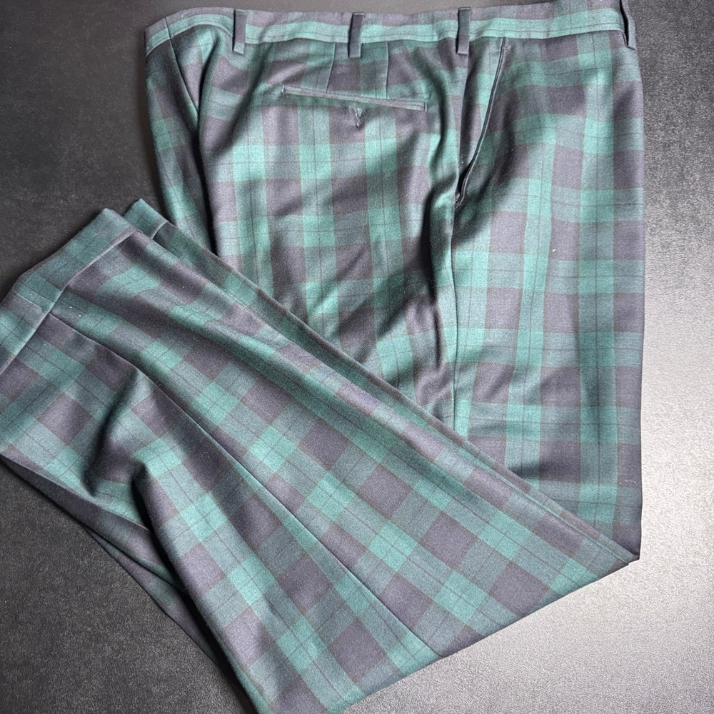 Unbranded Plaid Trousers Mens 42 R 42x30 Green Navy Black Watch Cuffed Preppy